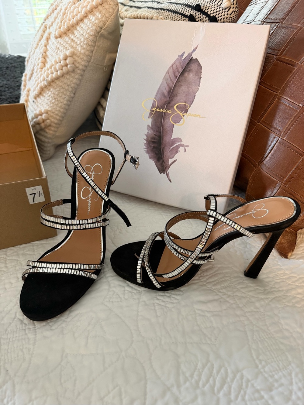 Jessica Simpson Black Palima Crystal-Strap Stiletto Sandals